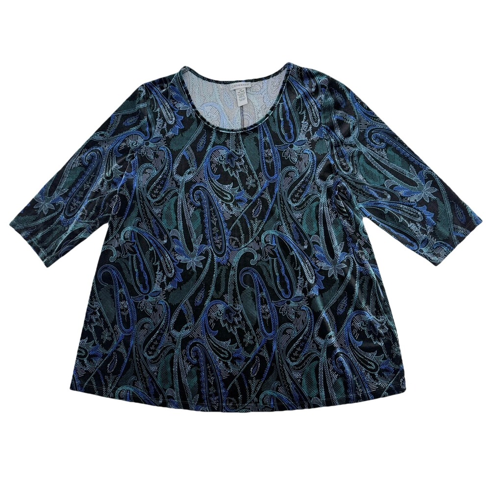 Catherine'a Plus Size Stretch Poly Velvet Blouse Paisley Top‎ Sz 0x Boho Office